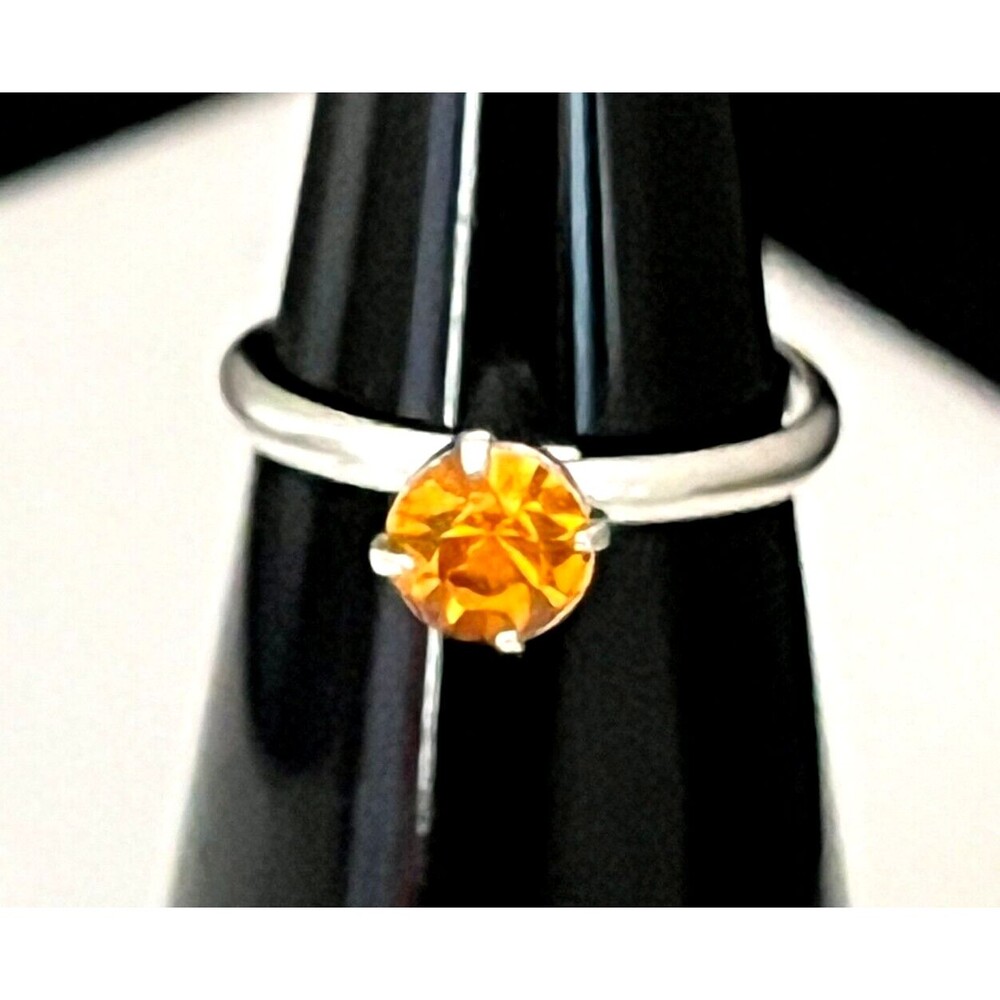 Vintage 1960s Ring Silver Tone Prong Set Crystal Mid Century Modern - 4J